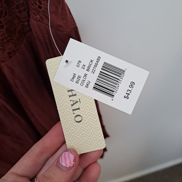 NEW Halo Burnt Orange Lace Boho Festival Sleeveless Asymmetrical Shirt Size 2X - Picture 5 of 6